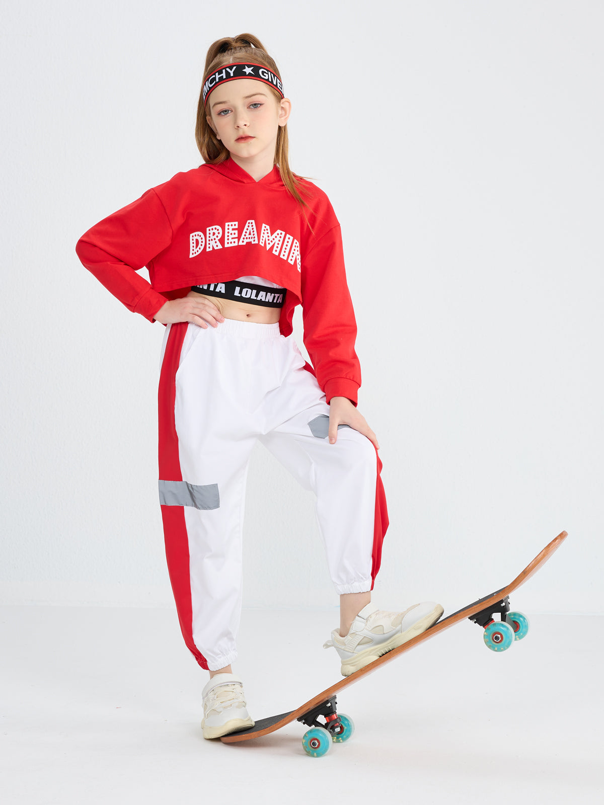 Girl's Street Dance Stage Hoodie Crop Top Sweatpants Performance Outfit