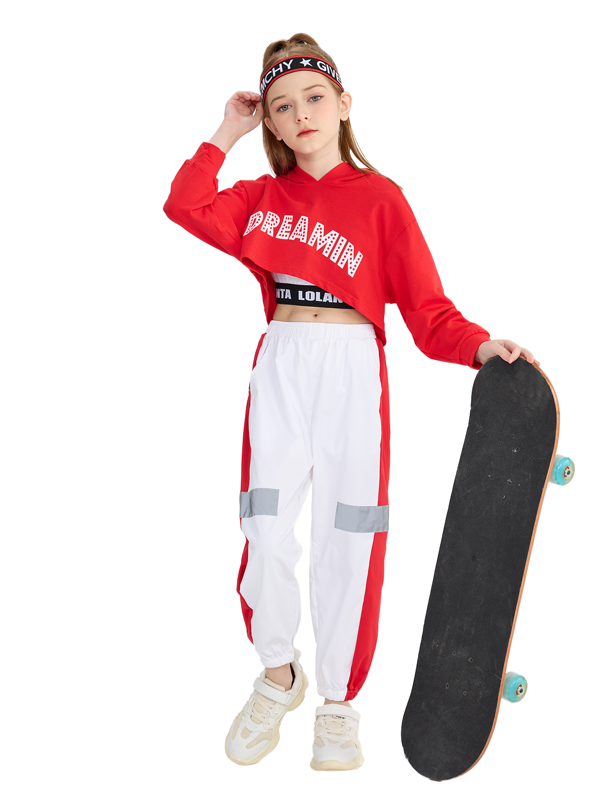 Girl's Street Dance Stage Hoodie Crop Top Sweatpants Performance Outfit