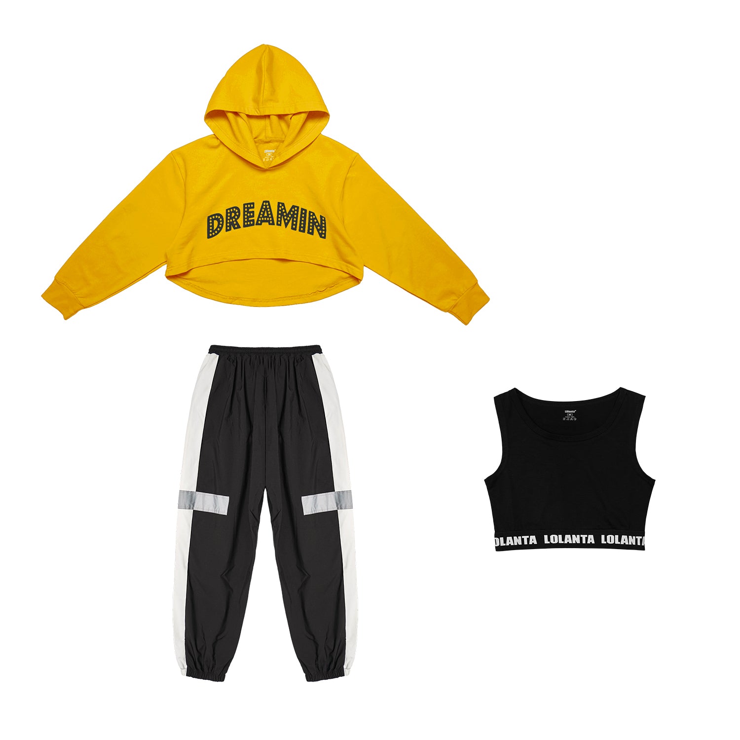 Girl's Street Dance Stage Hoodie Crop Top Sweatpants Performance Outfit