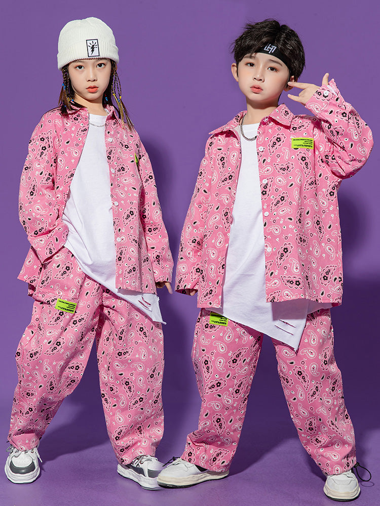 [VIP]Unisex Boy's Girl's Hip Hop Street Dance Oversized Outfits Baggy Pants Sets