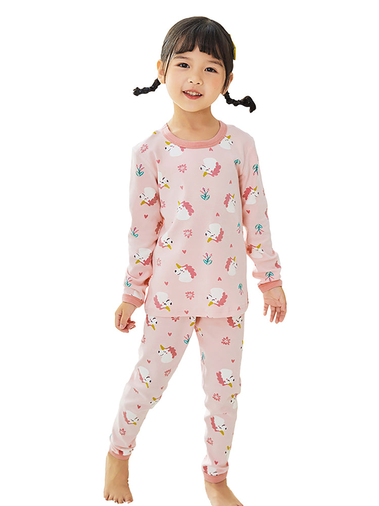 Girl's Cartoon Animal Long Sleeve Snug-Fit Cotton Pajamas