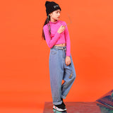[VIP]Girls Denim Jeans Waistcoat Pullover Crop Top Dance Street Hip Pop