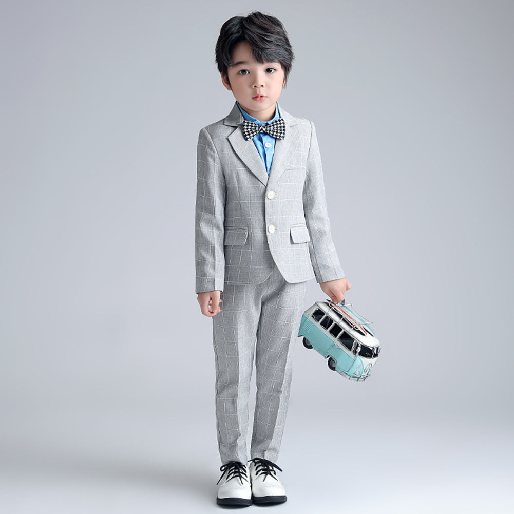 Boy's Business Formal Plaid Suit Jacket Pants set