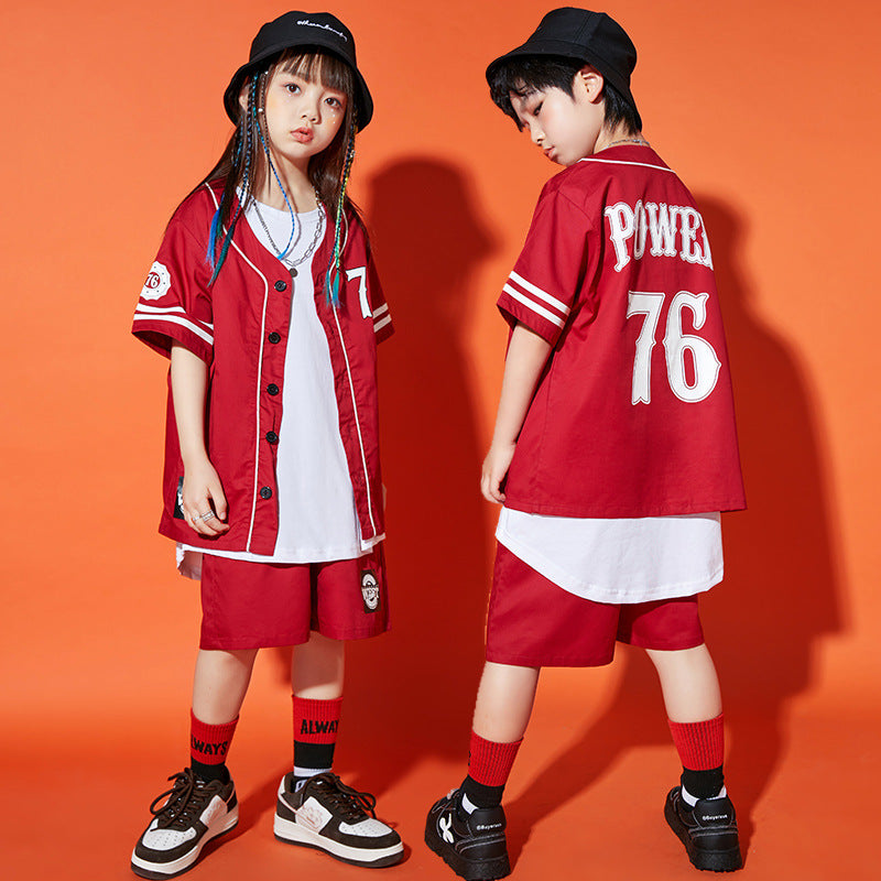 Boys Girls Hip Hop Dance Clothes Kids Softball Jerseys Short Sets