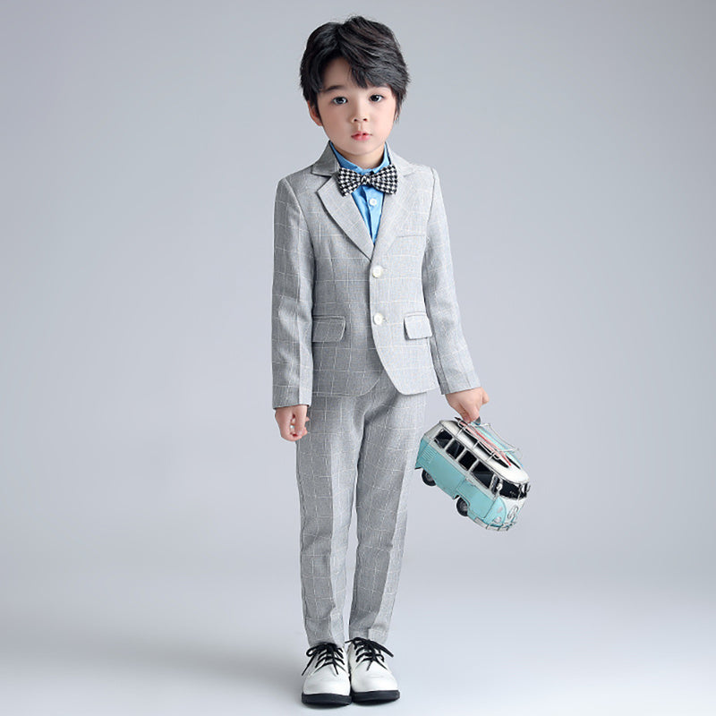 Toddler Boy's Suit Outfit, Plaid Pattern Suit & Pants Set, Kid's