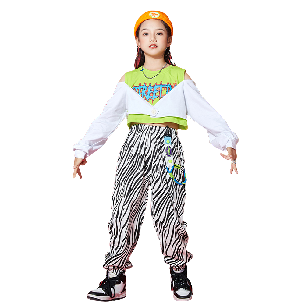 Unisex Boy's Girl's  Lettering Denim Jeans Zebra Stripes Dance Outfit