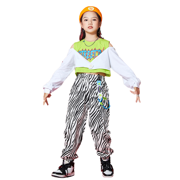 Unisex Boy's Girl's  Lettering Denim Jeans Zebra Stripes Dance Outfit