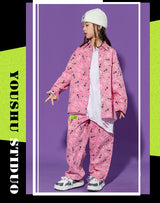 [VIP]Unisex Boy's Girl's Hip Hop Street Dance Oversized Outfits Baggy Pants Sets