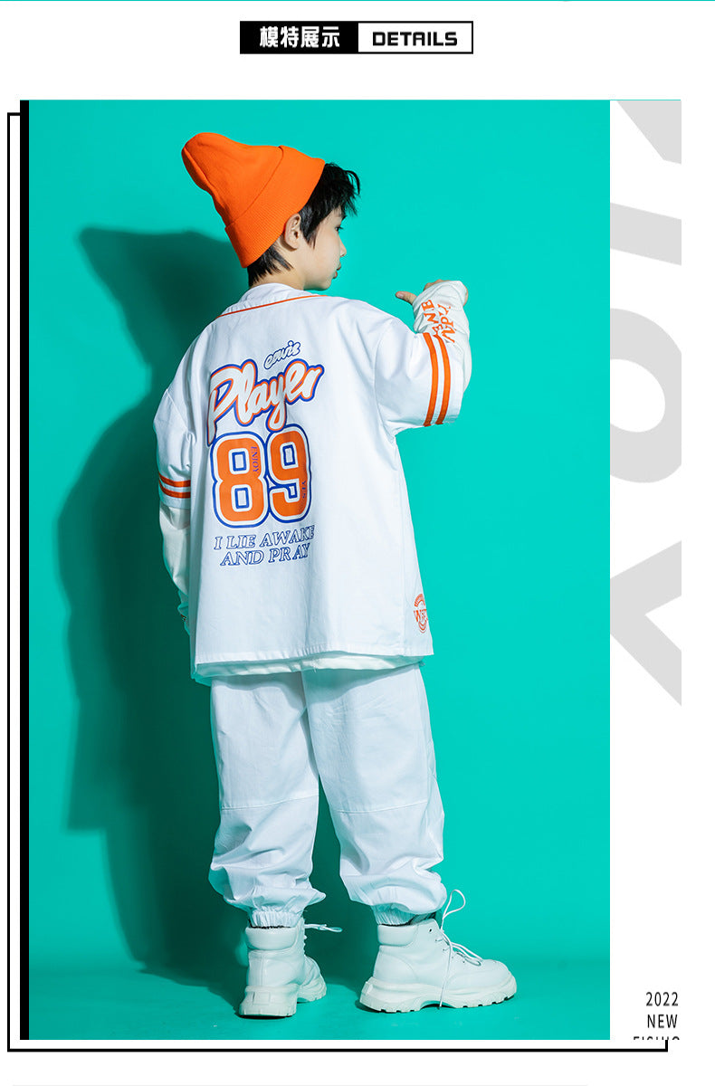 Kids Baseball Jersey Boys Button Shirt Girls Hip Hop Dance Outfits