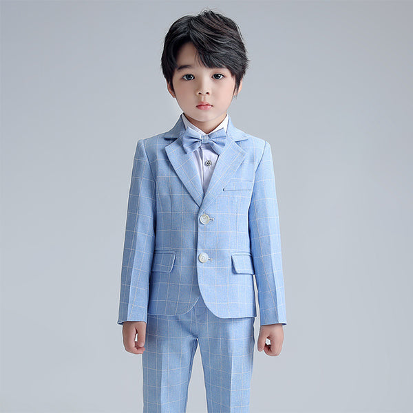 Boy's Business Formal Plaid Suit Jacket Pants set