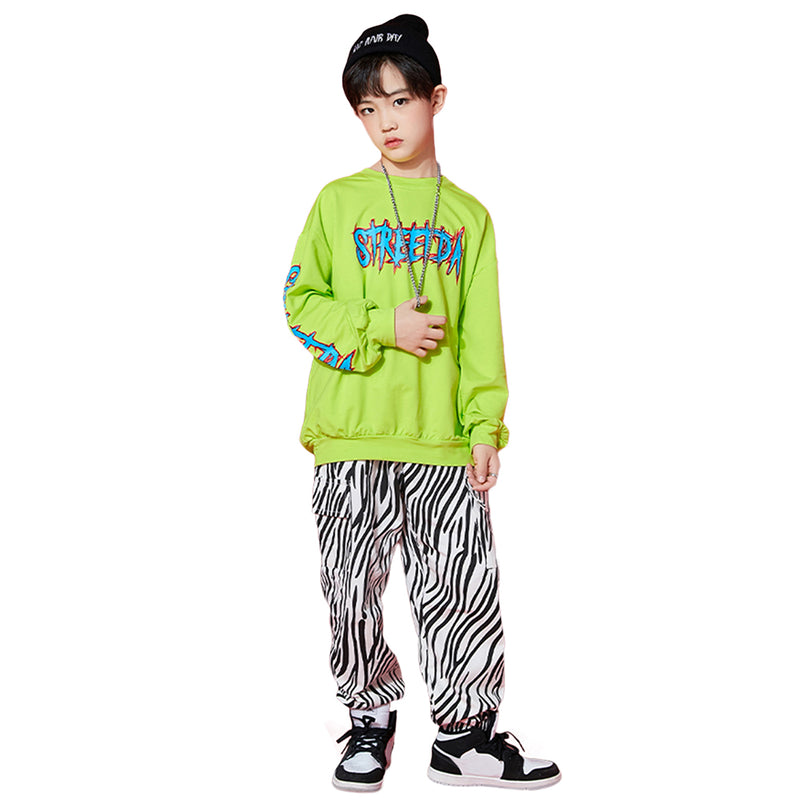 Unisex Boy's Girl's  Lettering Denim Jeans Zebra Stripes Dance Outfit