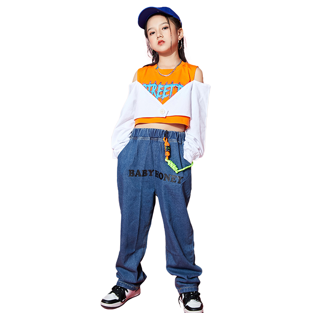 Unisex Boy's Girl's  Lettering Denim Jeans Zebra Stripes Dance Outfit