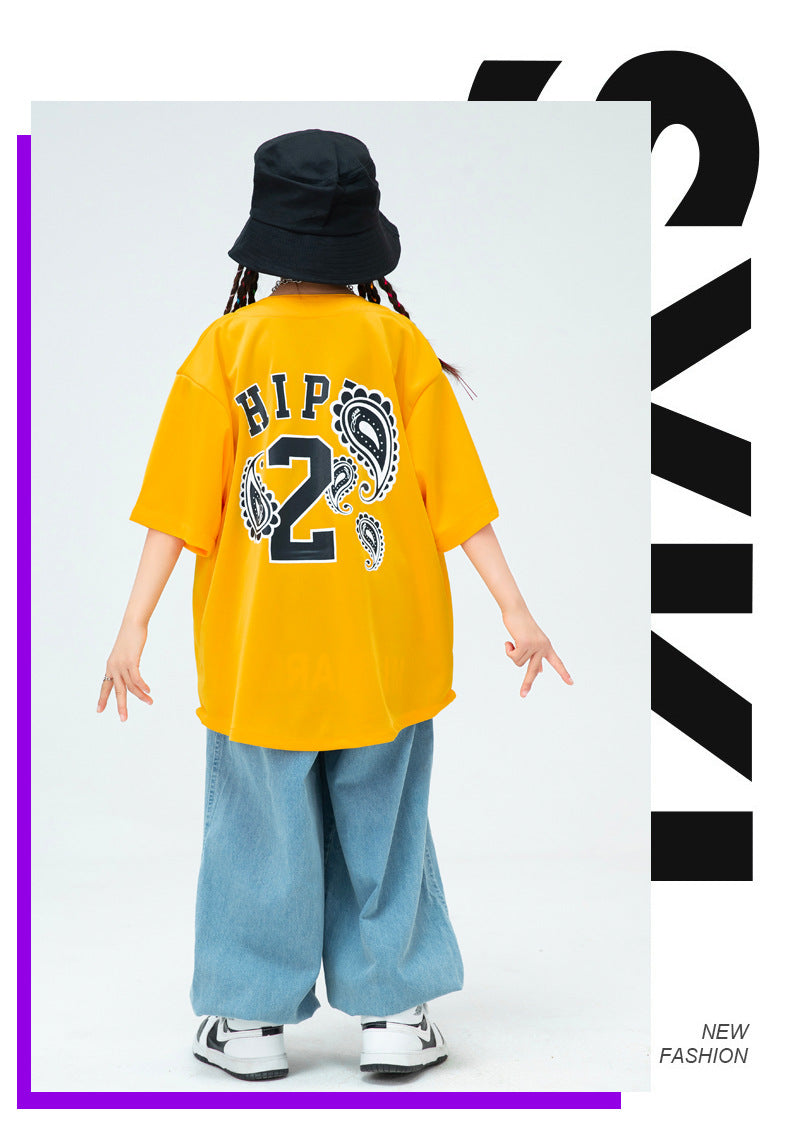 Kids Baseball Jersey Boys Button Shirt Girls Hip Hop Dance Outfits