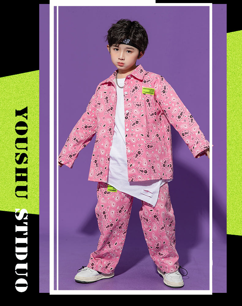 [VIP]Unisex Boy's Girl's Hip Hop Street Dance Oversized Outfits Baggy Pants Sets