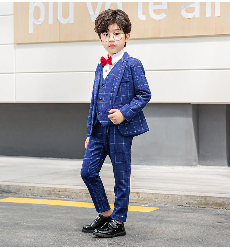Boy's Business Formal Blazer Vest Pants Set Bow Tie Slim Fit