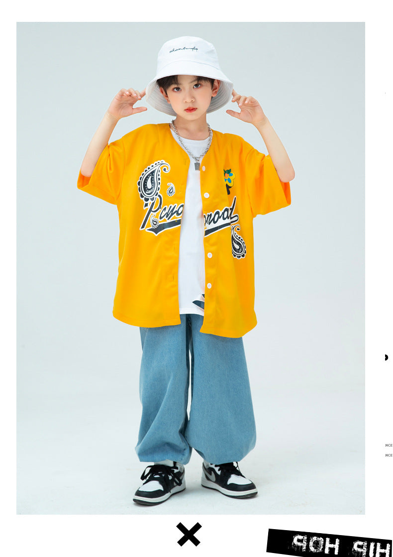 Kids Baseball Jersey Boys Button Shirt Girls Hip Hop Dance Outfits