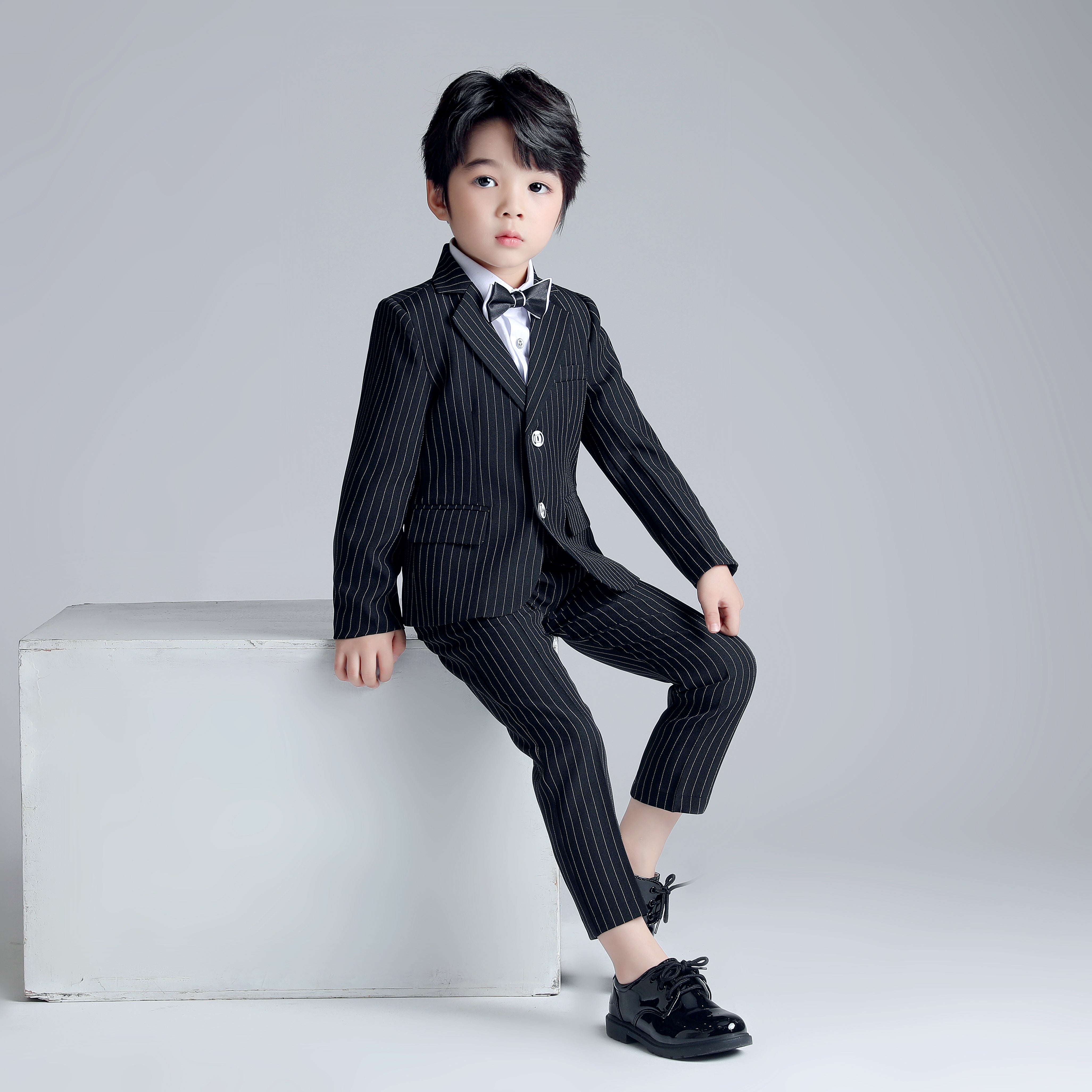 Boy's Business Formal Striped Blazer Pants Set Ceremony Wedding