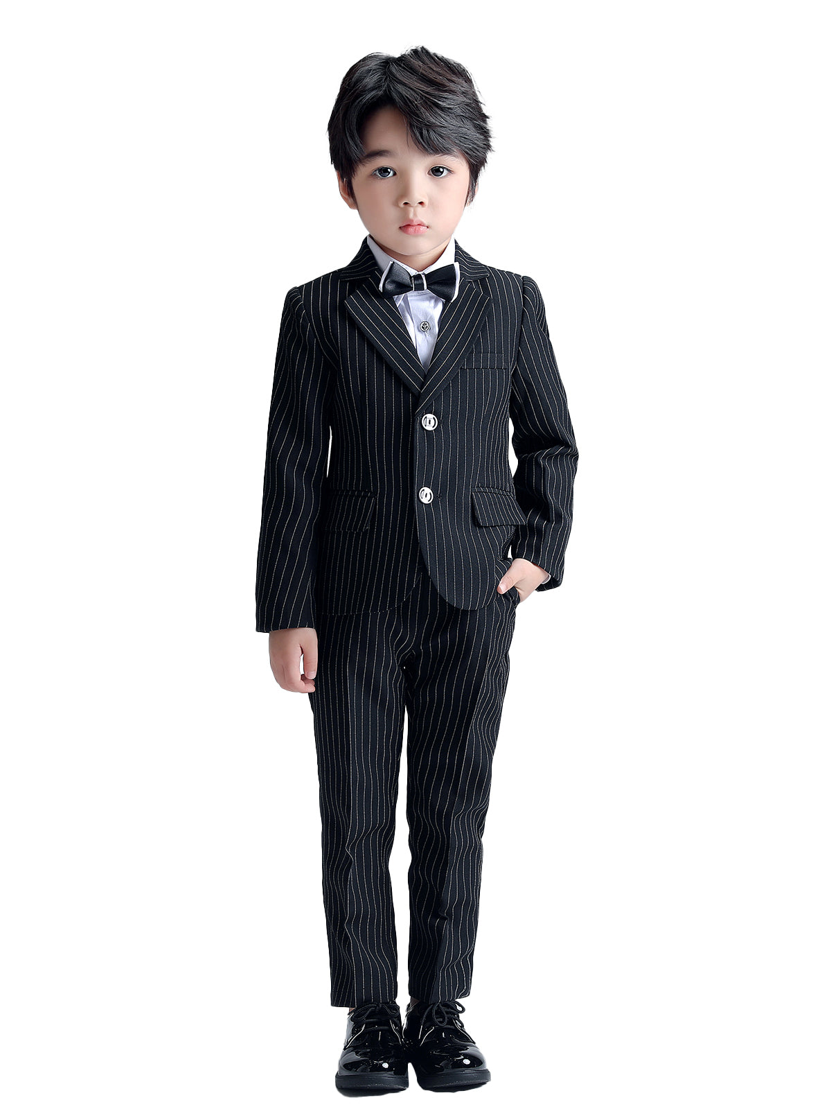 Boy's Business Formal Striped Blazer Pants Set Ceremony Wedding