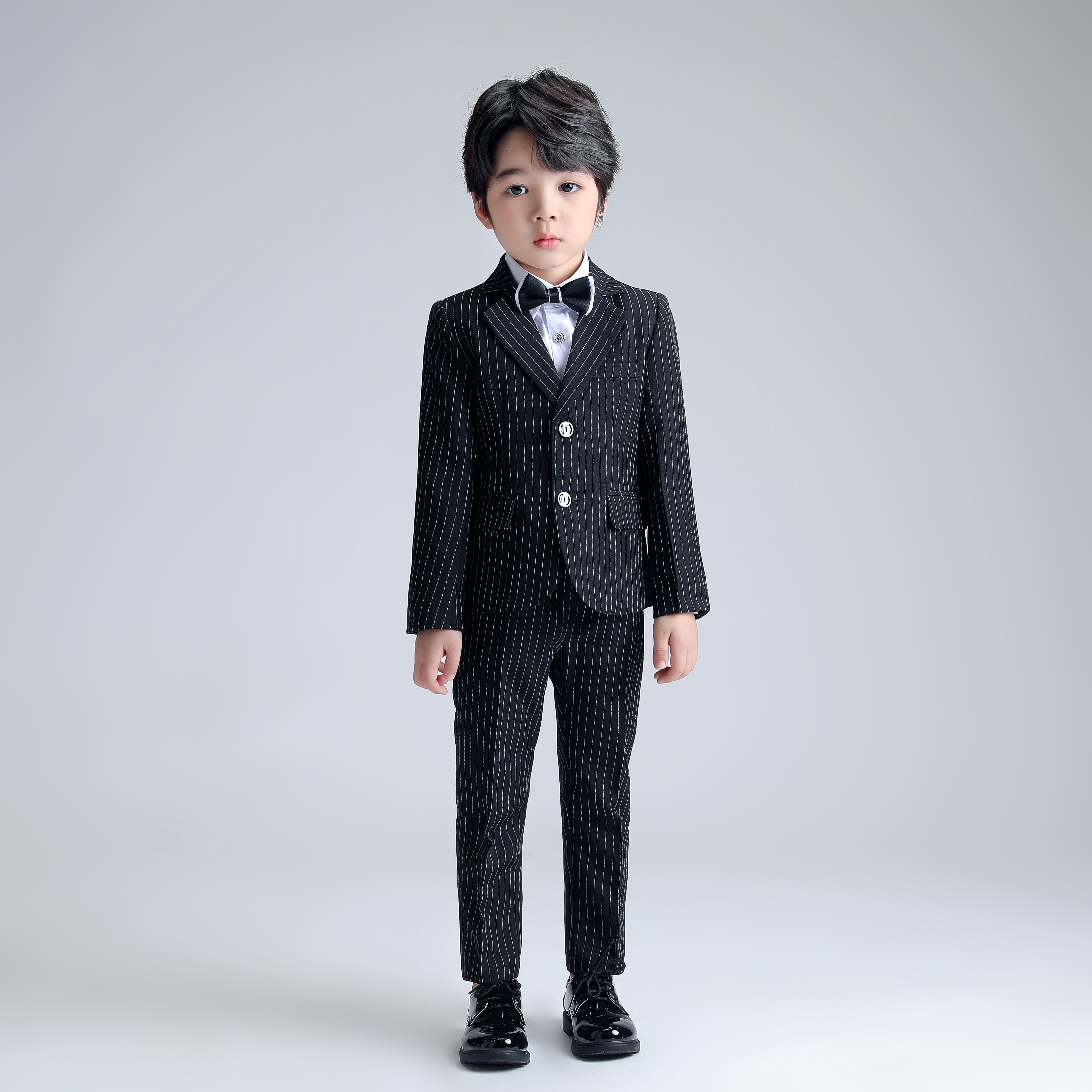 Boy's Business Formal Striped Blazer Pants Set Ceremony Wedding