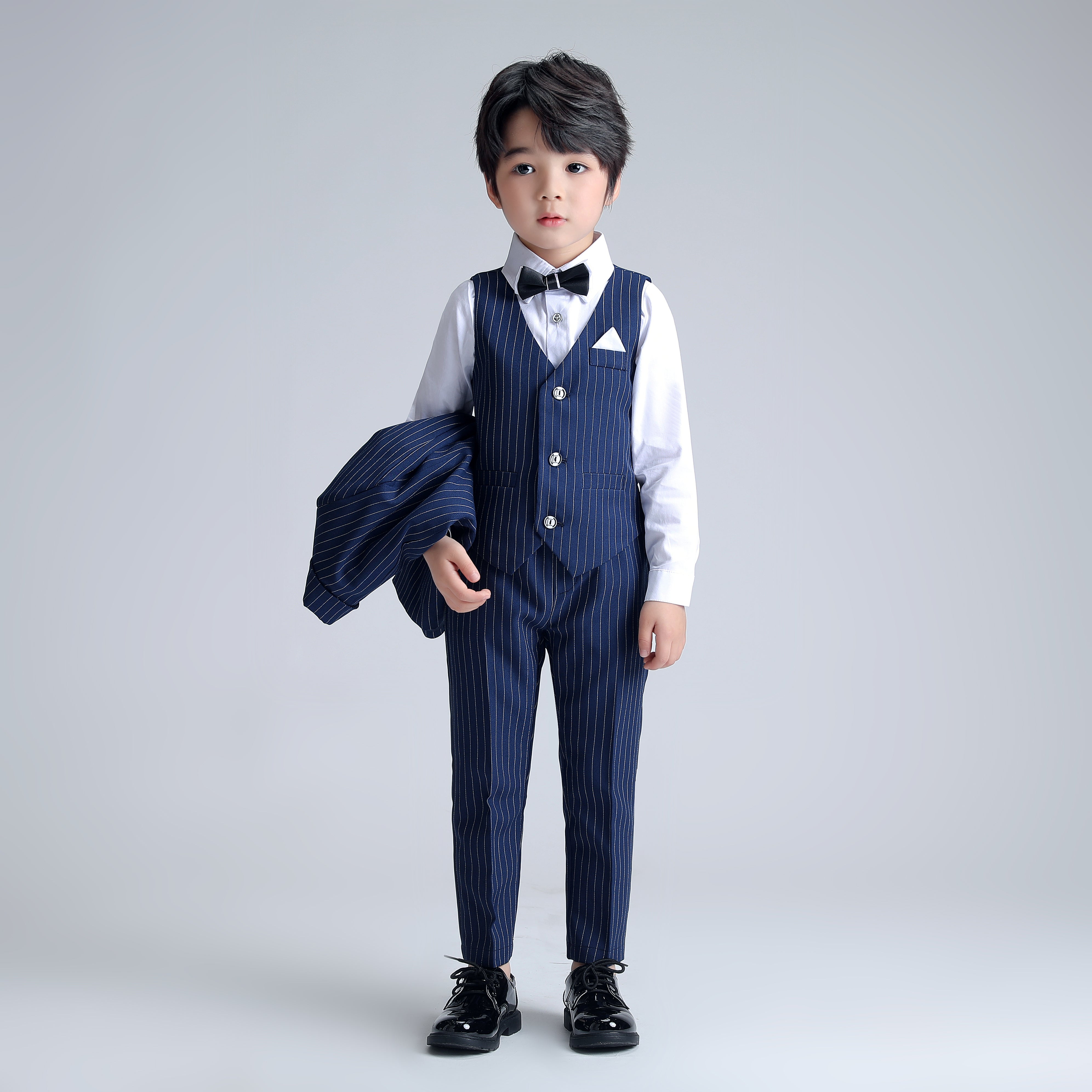 Boy's Business Formal Striped Blazer Pants Set Ceremony Wedding