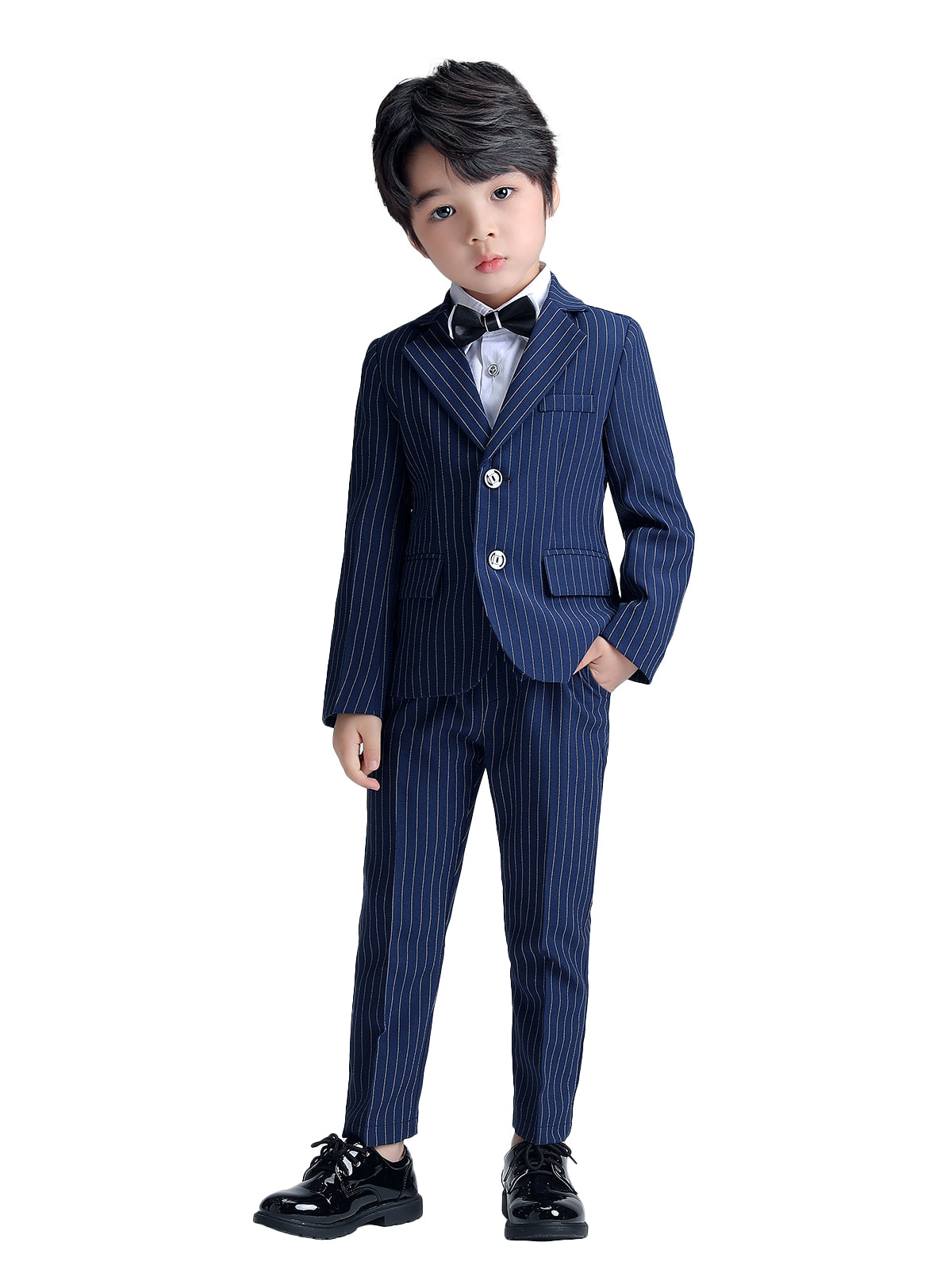 Boy's Business Formal Striped Blazer Pants Set Ceremony Wedding