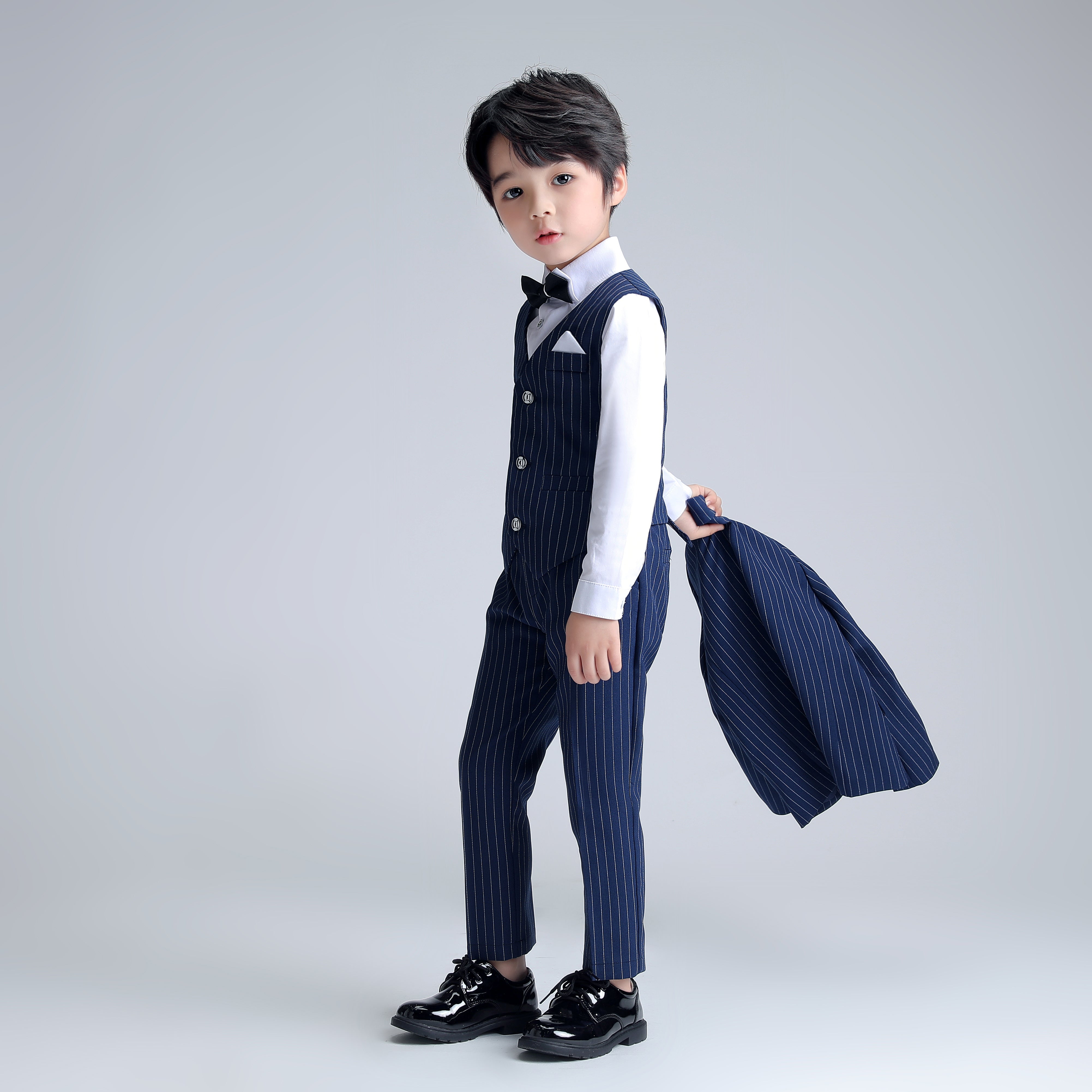 Boy's Business Formal Striped Blazer Pants Set Ceremony Wedding