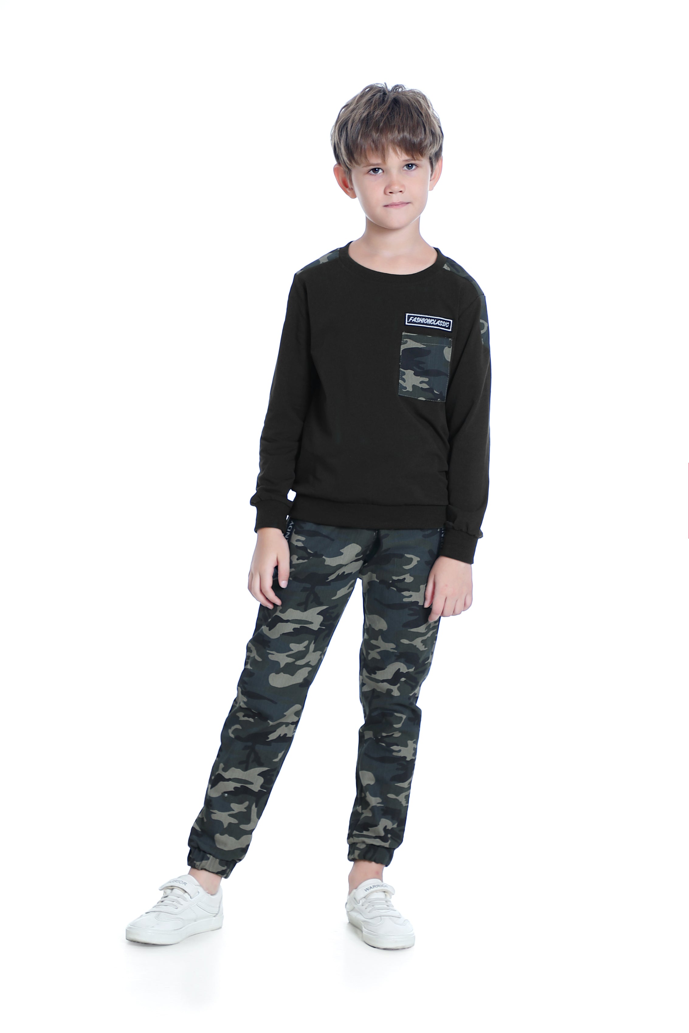 Boys Sweatsuits Casual Outfits Cotton Long Sleeve T-shirts and Camouflage Pants Set