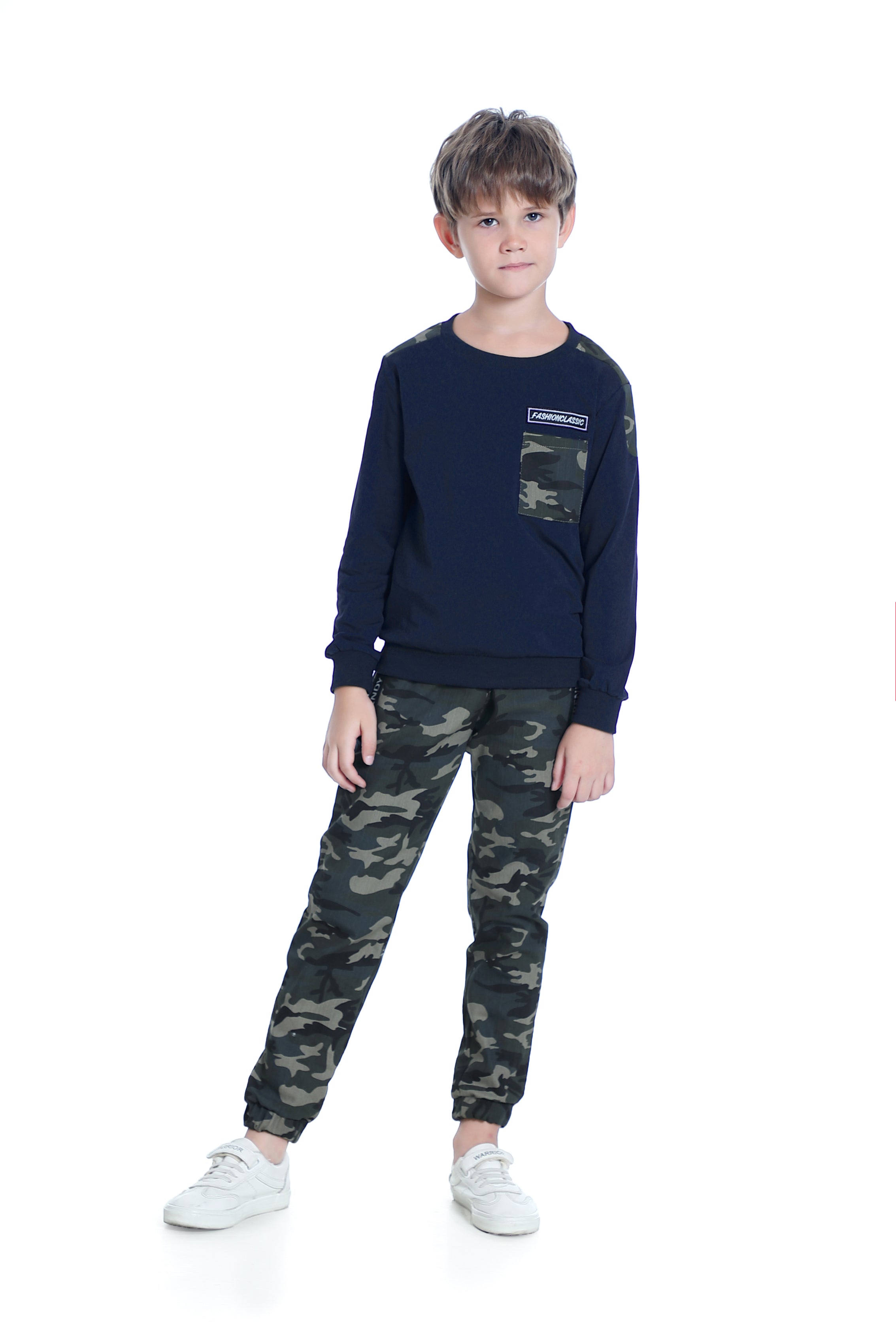 Boys Sweatsuits Casual Outfits Cotton Long Sleeve T-shirts and Camouflage Pants Set