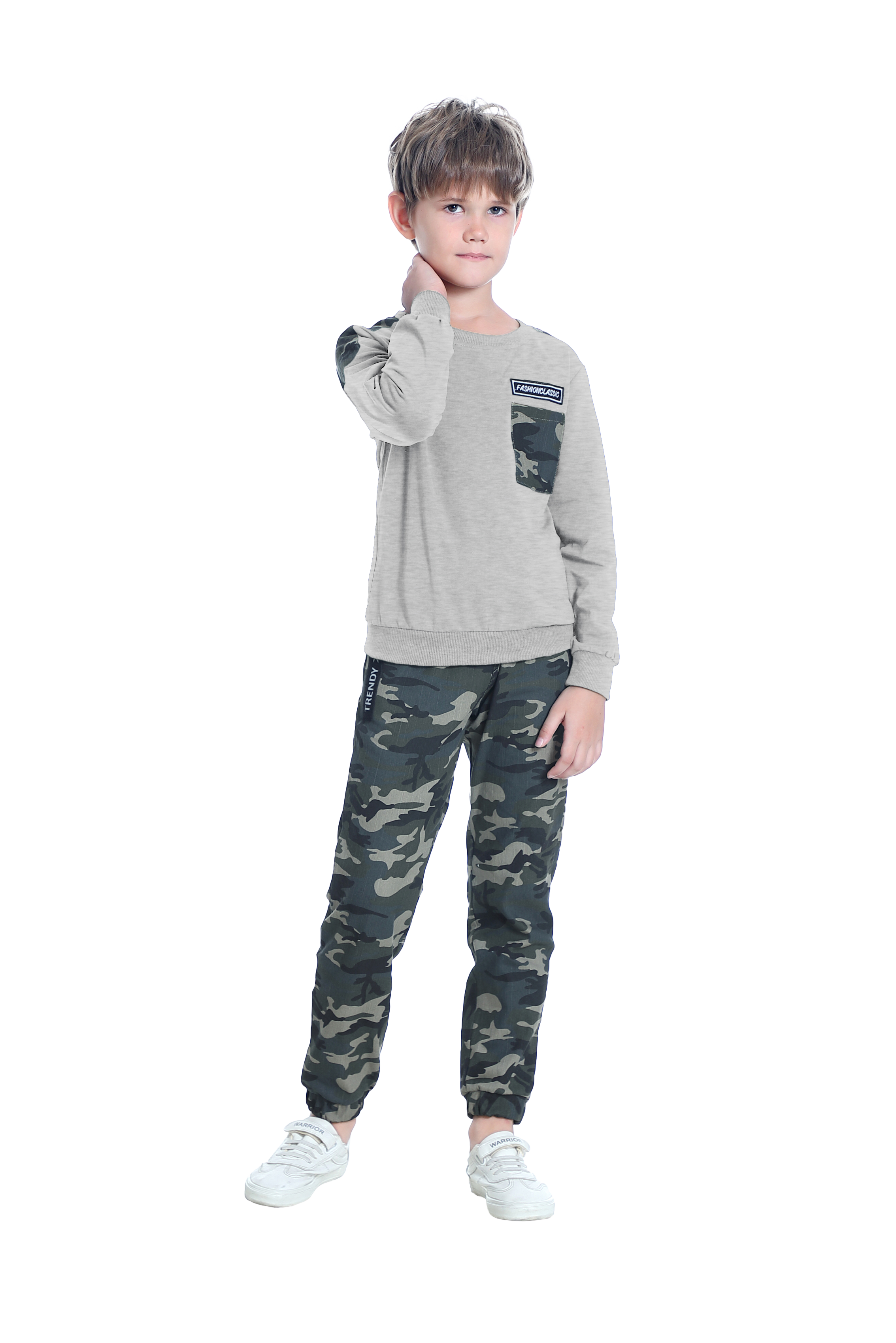 Boys Sweatsuits Casual Outfits Cotton Long Sleeve T-shirts and Camouflage Pants Set