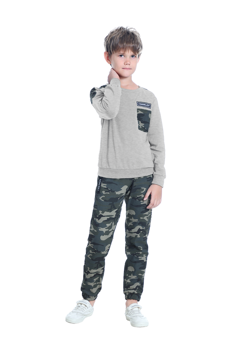 Boys Sweatsuits Casual Outfits Cotton Long Sleeve T-shirts and Camouflage Pants Set