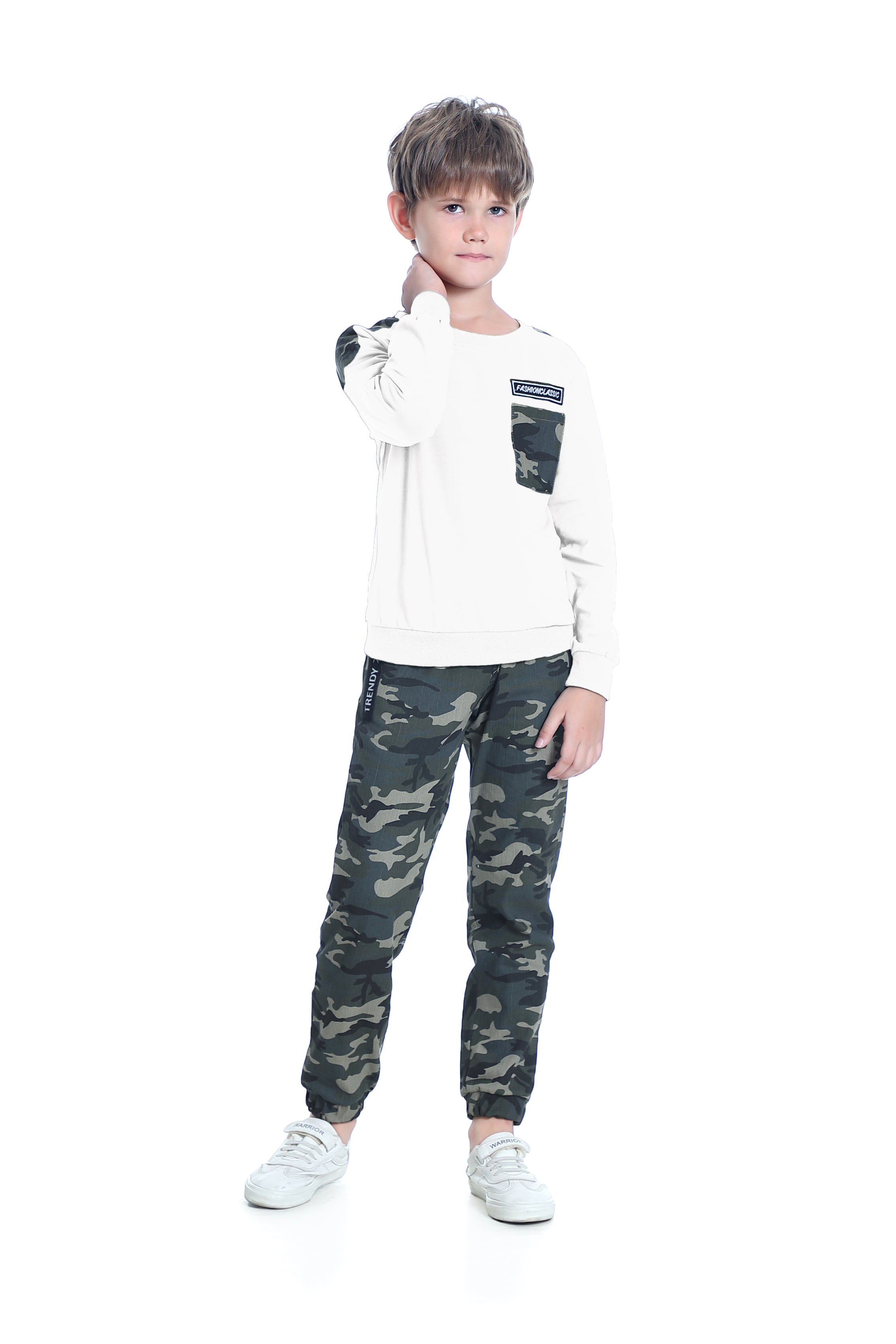 Boys Sweatsuits Casual Outfits Cotton Long Sleeve T-shirts and Camouflage Pants Set