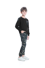 Boys Sweatsuits Casual Outfits Cotton Long Sleeve T-shirts and Camouflage Pants Set