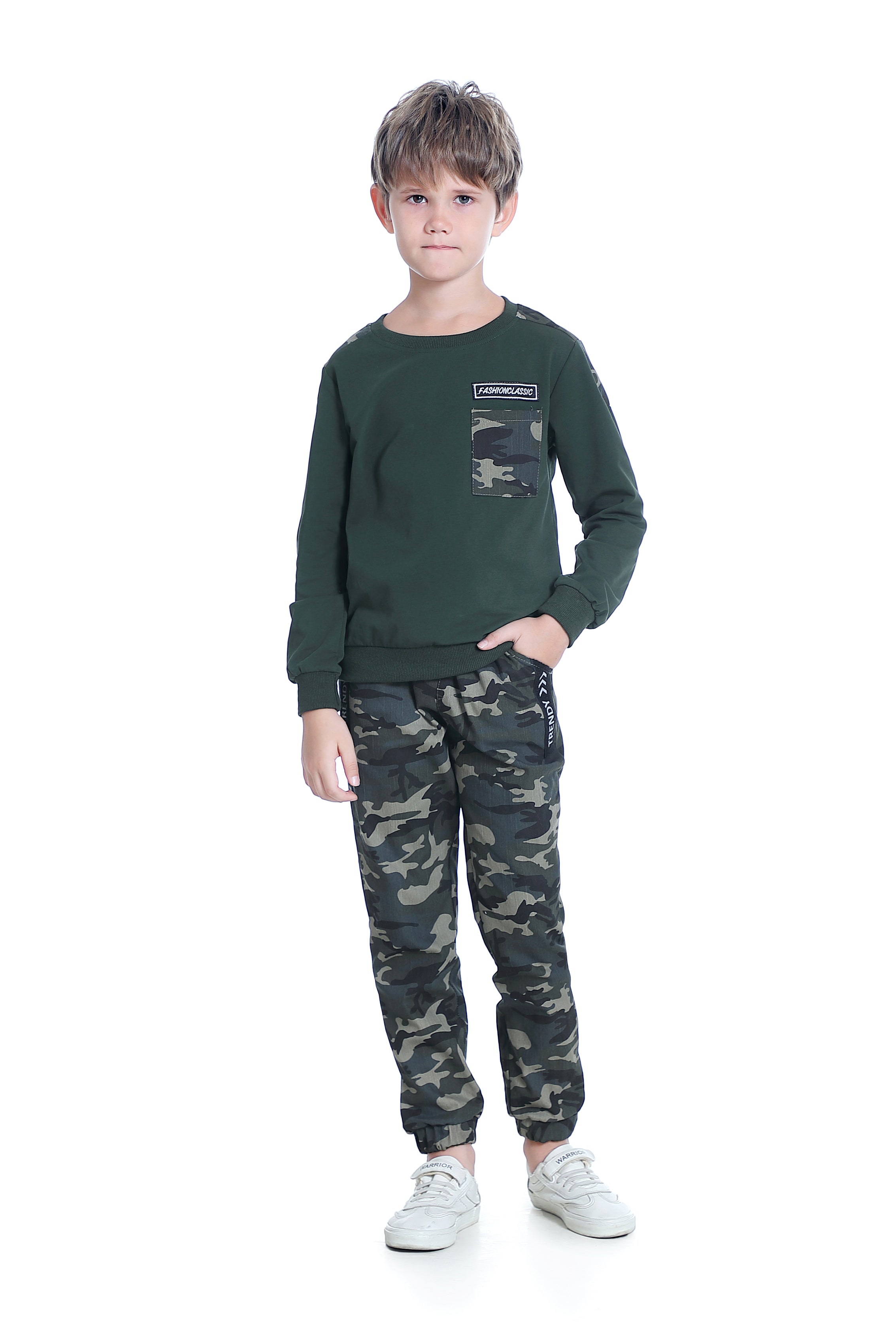 Boys Sweatsuits Casual Outfits Cotton Long Sleeve T-shirts and Camouflage Pants Set