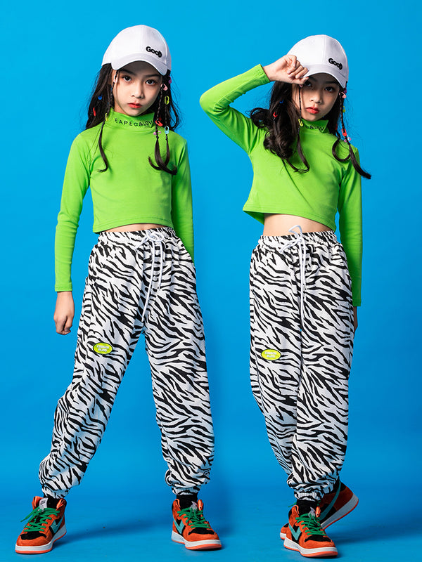 [VIP]Girls Casual Long Sleeve Zebra Striped Pants Joggers Dance Outfit