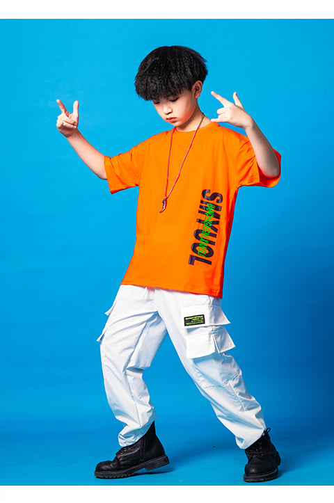 Boy's Short Sleeve T-Shirt Cargo Pants Summer Street Dance Outfits