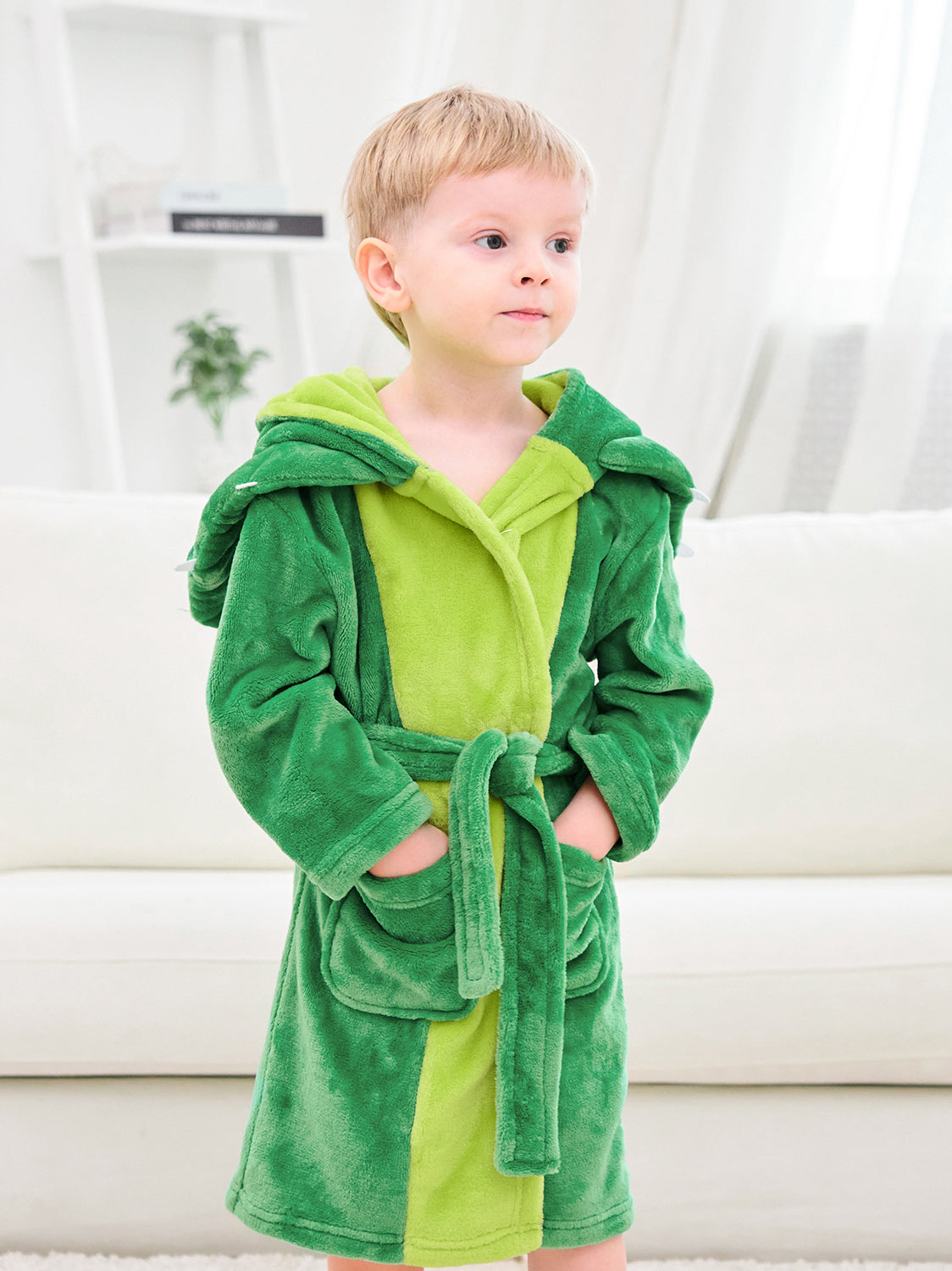 Unisex Boys' Girls' Hooded Flannel Bathrobes Kids Sleepwear Dinosaur pajamas