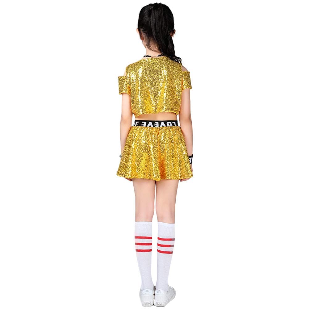 Girl's Sequins Short Sleeve Skirt Dance Party Stage Costume