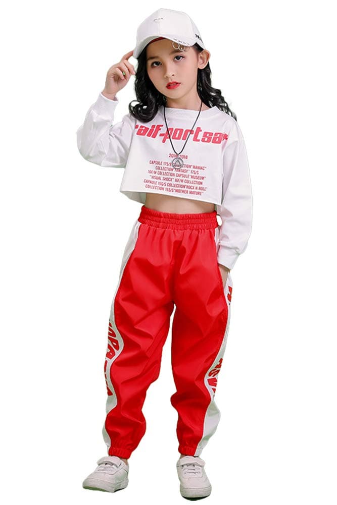 [VIP]Girl's Hip Hop Street Dance Crop Top Joggering Pants Clothing Set