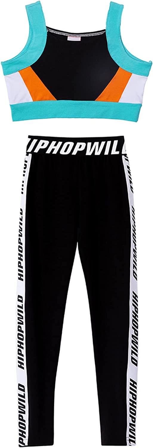 [VIP]Girls Hip Hop Athletic Cropped Tank Top and Legging Pants Tracksuits Set