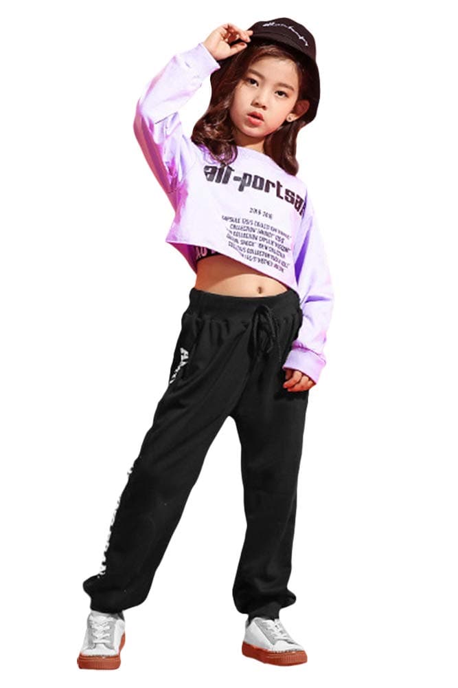 LOlanta 3-Pieces Hip Hop Street Dance Crop Top Joggering Pants Set