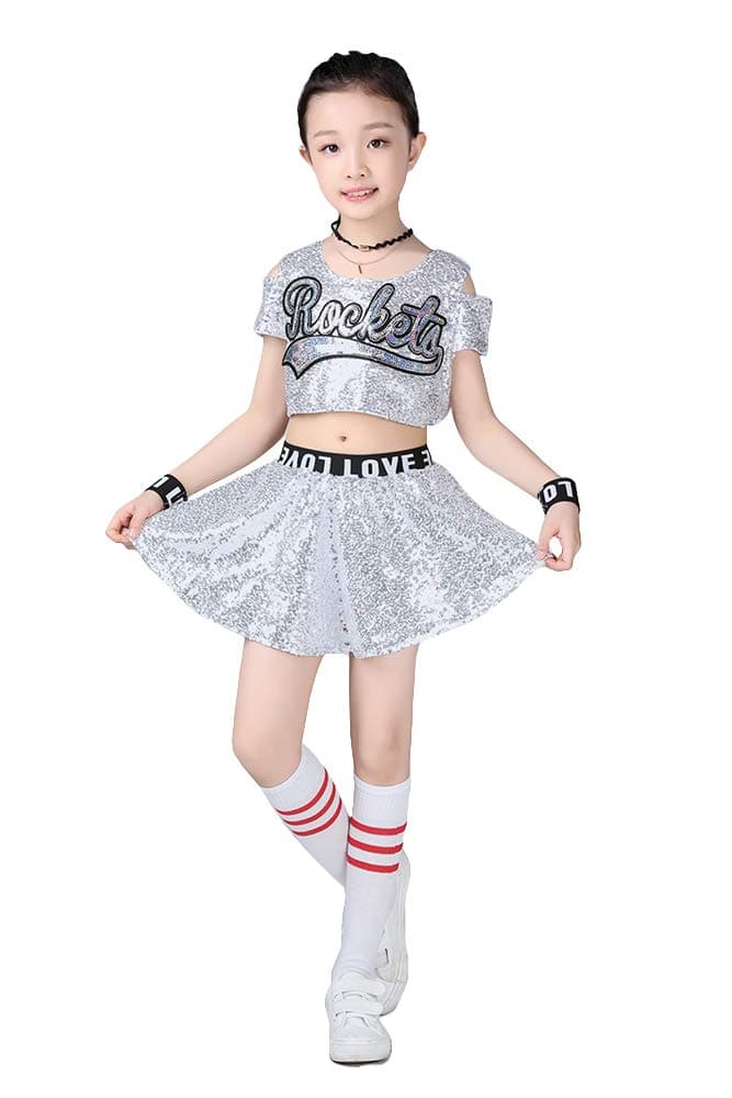Girl's Sequins Short Sleeve Skirt Dance Party Stage Costume