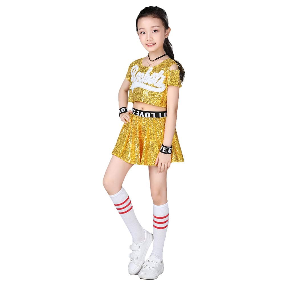 Girl's Sequins Short Sleeve Skirt Dance Party Stage Costume