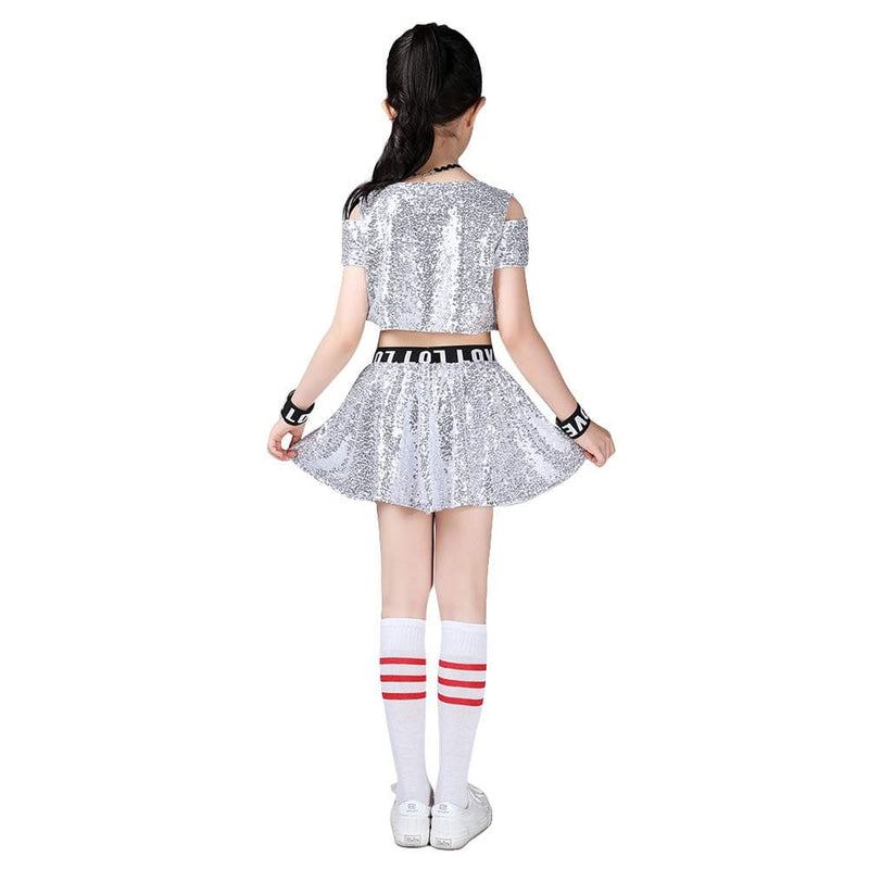 Girl's Sequins Short Sleeve Skirt Dance Party Stage Costume