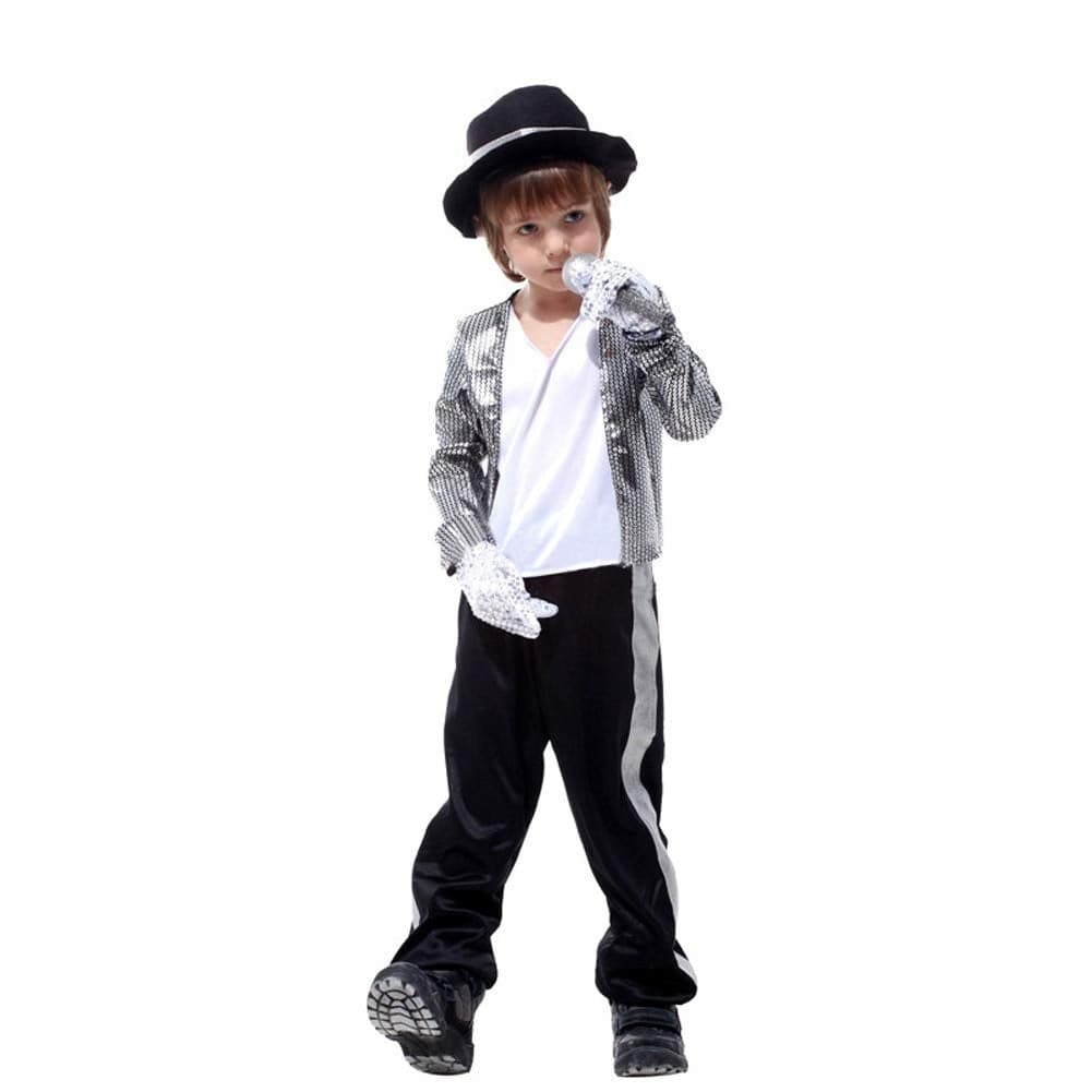 LOLANTA Boy's 80s Costume Michael Cosplay Hip Hop Stage Outfits with Matched Hat Gloves