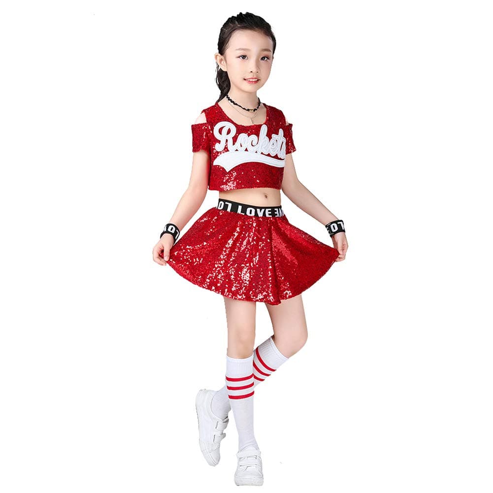 Girl's Sequins Short Sleeve Skirt Dance Party Stage Costume