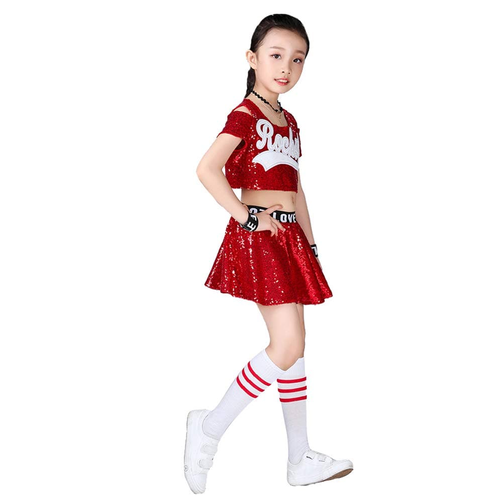 Girl's Sequins Short Sleeve Skirt Dance Party Stage Costume