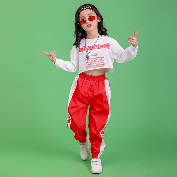 [VIP]Girl's Hip Hop Street Dance Crop Top Joggering Pants Clothing Set