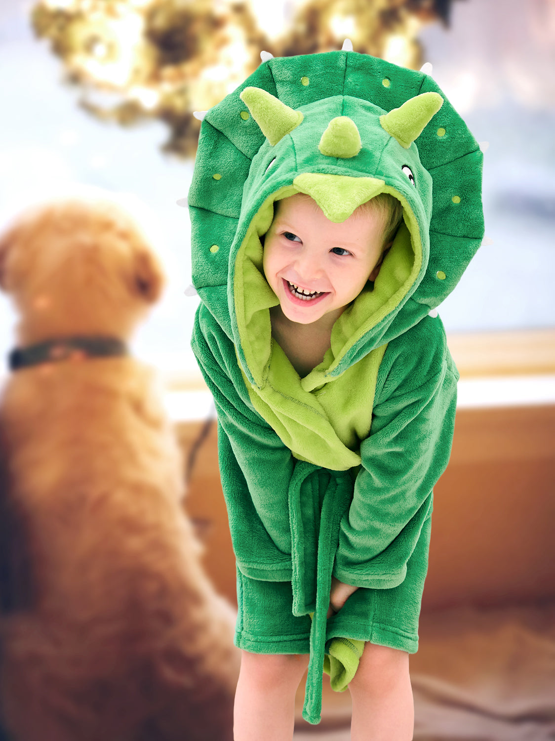 Unisex Boys' Girls' Hooded Flannel Bathrobes Kids Sleepwear Dinosaur pajamas