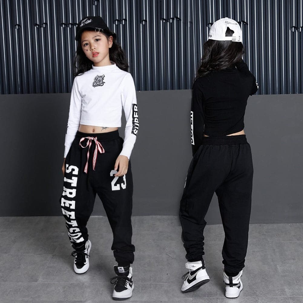 [VIP]Girls' Hip Hop  Dance Squad Clothes Pullover Tops Sweatpants Clothing