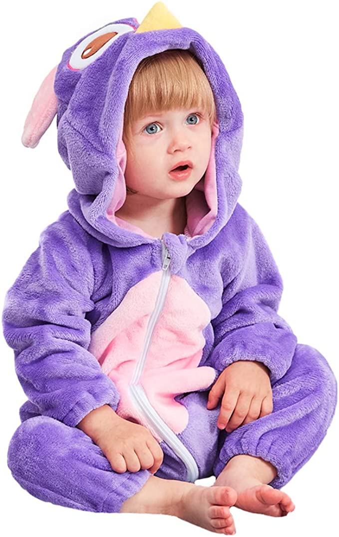 Unisex Baby's Hooded Cartoon Animal Toddler Piggy Owl Flannel Onesie Pajamas